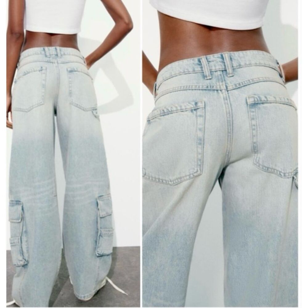 Zara high rise baggy cargo wide leg jeans size 8 - Picture 12 of 13